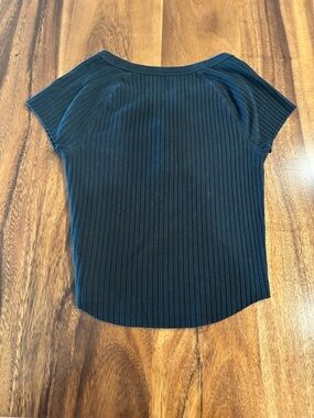 American Eagle Outfitters Black Ribbed Short Sleeve Top